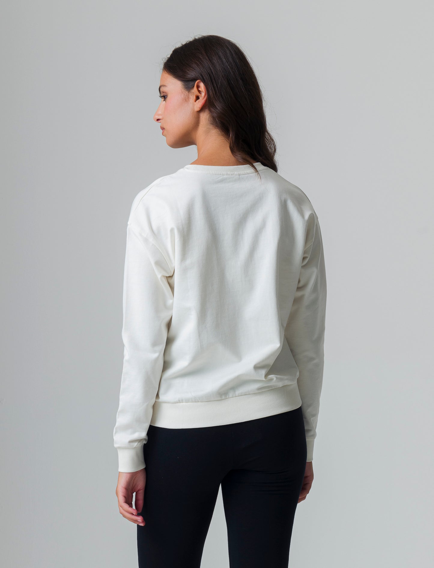 Woman's long sleeve crewneck sweatshirt with embellishments - Beige