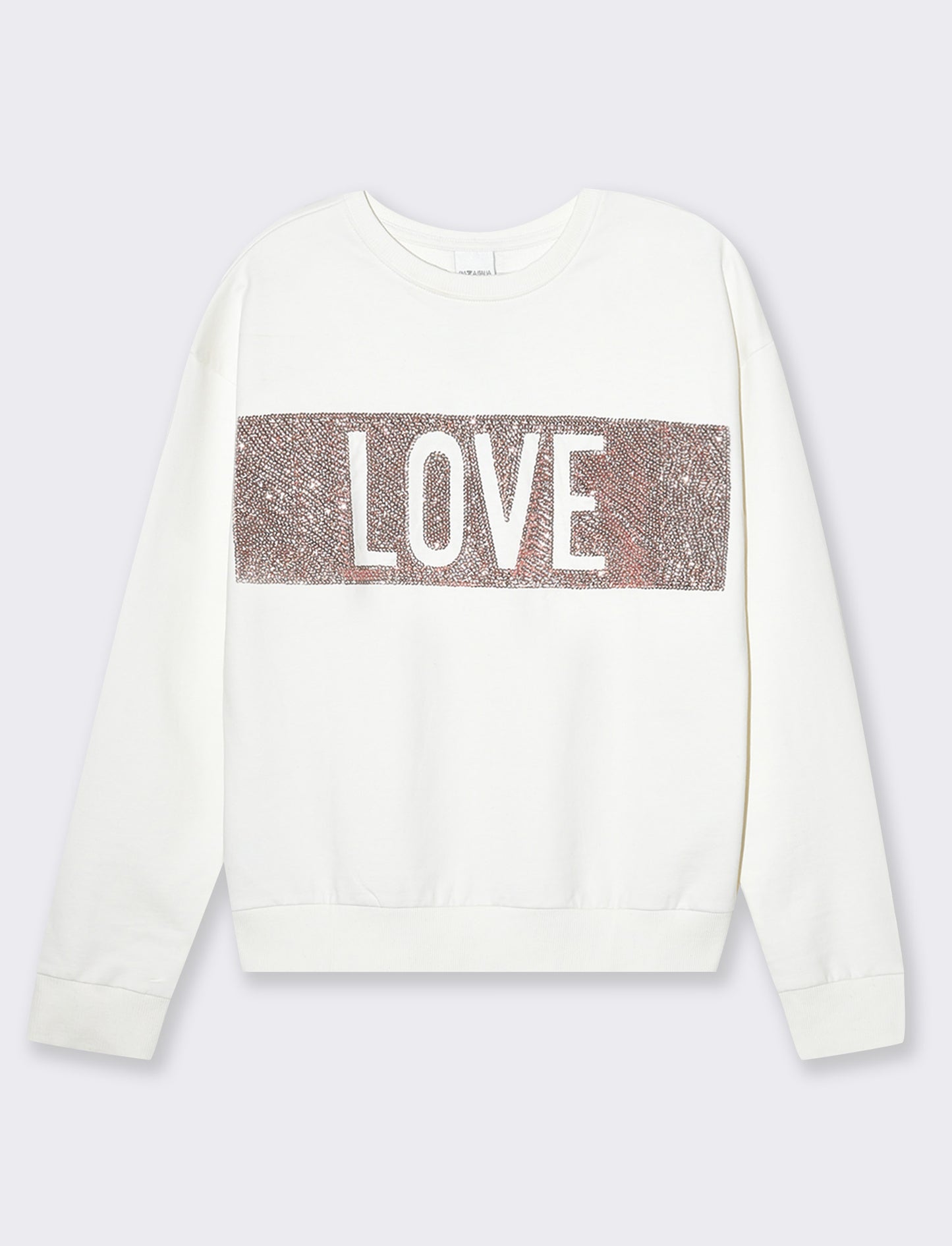 Woman's long sleeve crewneck sweatshirt with embellishments - Beige