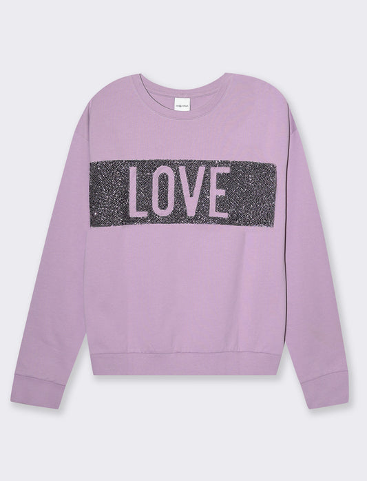 Woman's long sleeve crewneck sweatshirt with embellishments - Purple