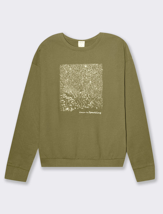 Woman's long sleeve crewneck sweatshirt with embellishments - Green