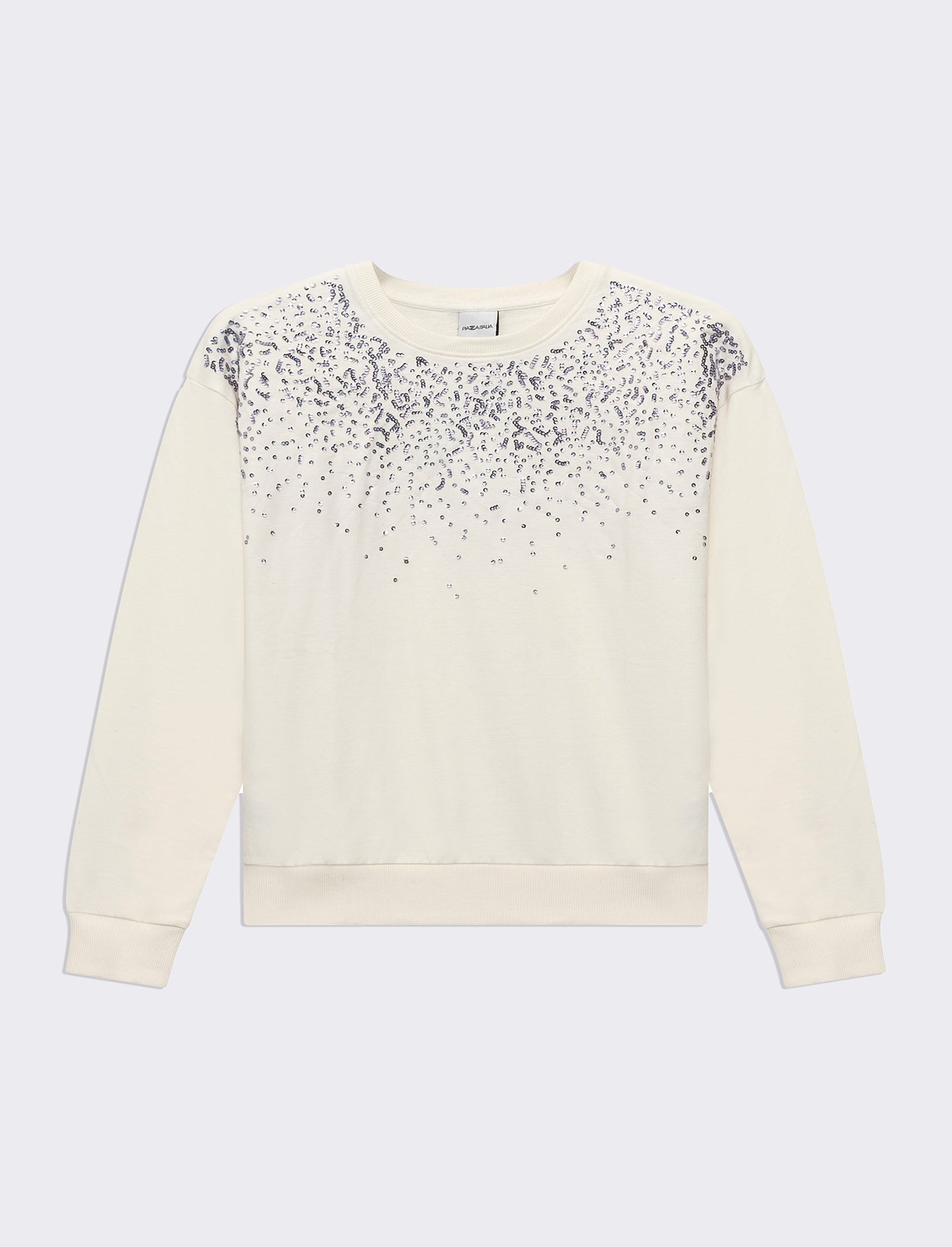 Woman's long sleeve crewneck sweatshirt with embellishments - Beige