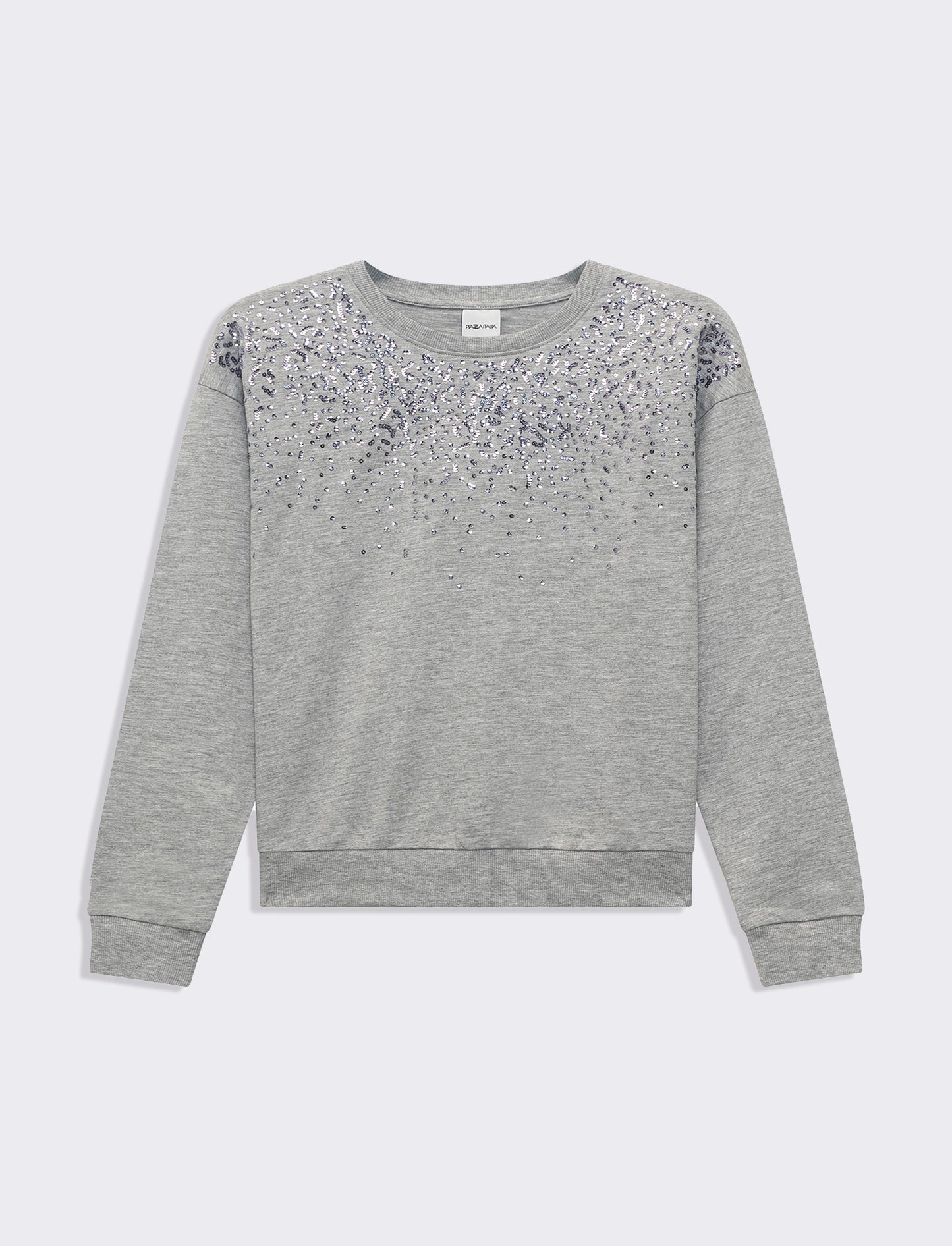 Woman's long sleeve crewneck sweatshirt with embellishments - Grey