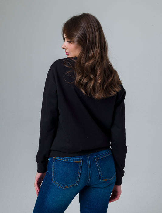Woman's long sleeve crewneck sweatshirt with embellishments - Black