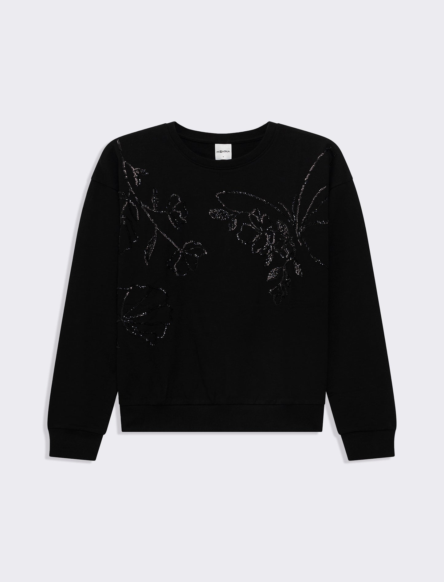 Woman's long sleeve crewneck sweatshirt with embellishments - Black