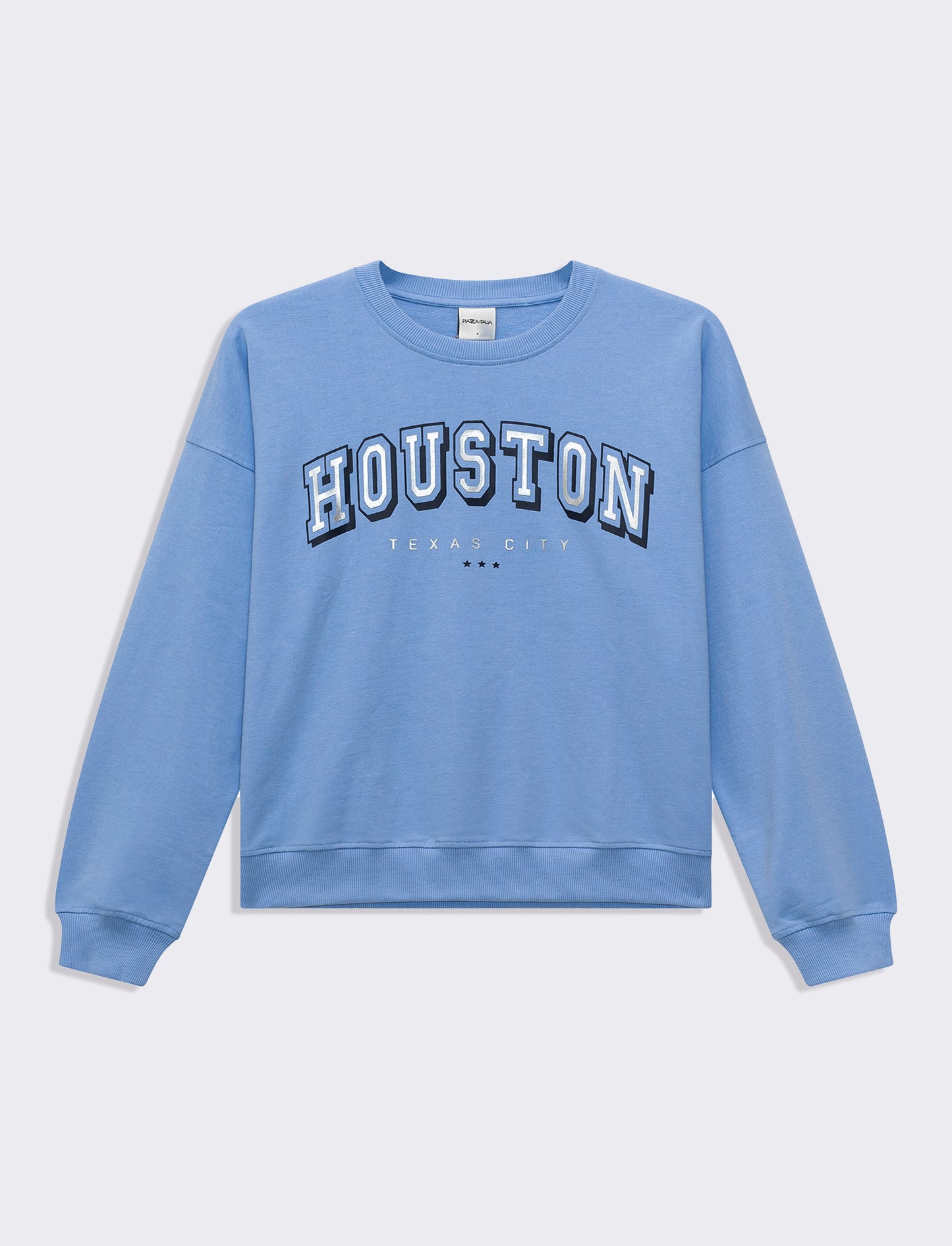 Woman's long sleeve crewneck sweatshirt with chest print - Sky blue