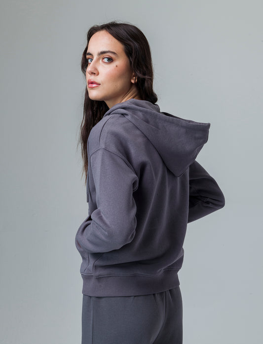Felpa con cappuccio e zip da donna - Grigio piombo