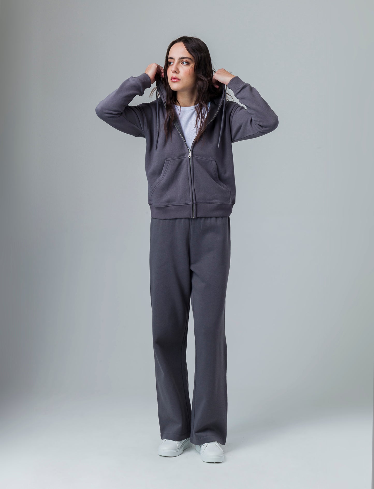 Felpa con cappuccio e zip da donna - Grigio piombo