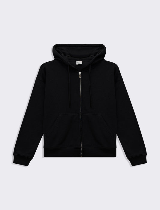 Woman's hooded zip sweatshirt for comfort and style - Black