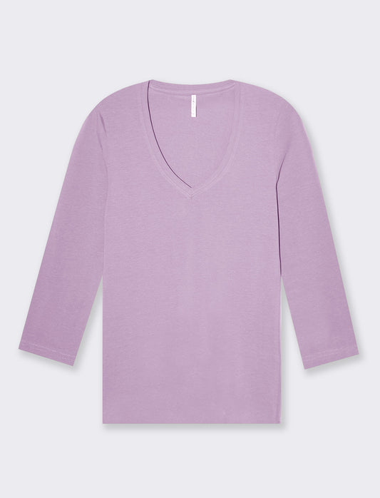 T-shirt basica scollo a v da donna - Lilla