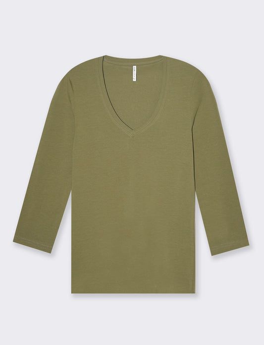 T-shirt basica scollo a v da donna - Kaky 1