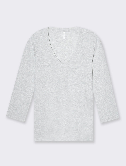 T-shirt basica scollo a v da donna - Grigio chiaro