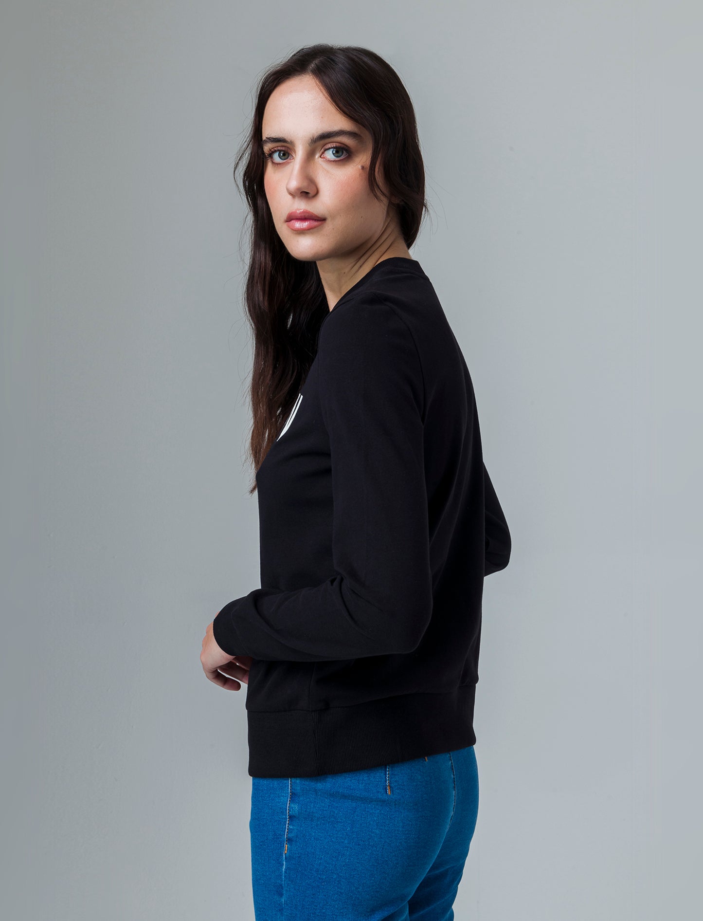 T-shirt manica lunga con stampa da donna - Nero