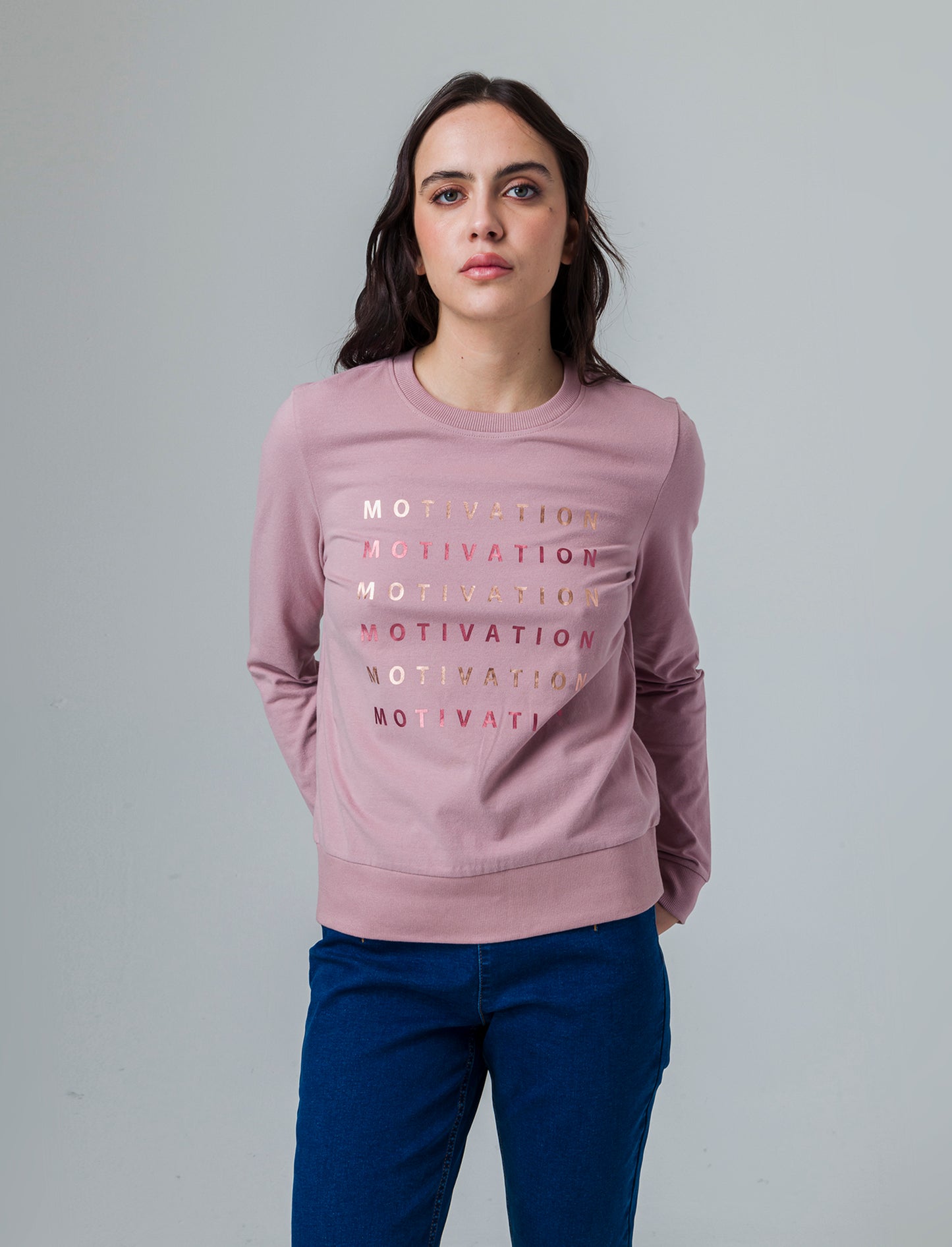 T-shirt manica lunga con stampa da donna - Rosa antico