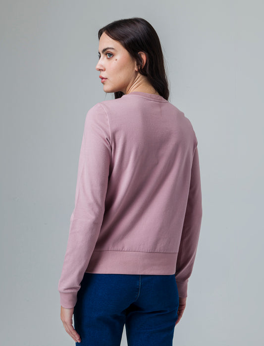 T-shirt manica lunga con stampa da donna - Rosa antico