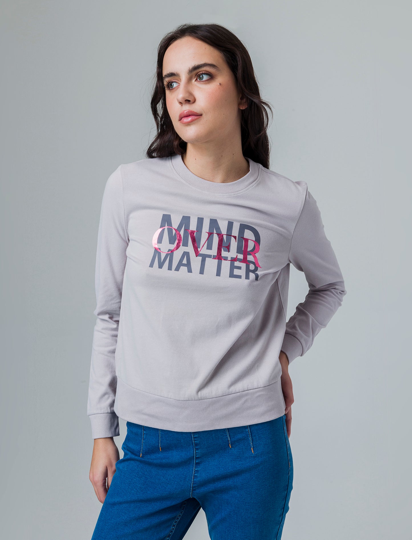 T-shirt manica lunga con stampa da donna - Bianco perla