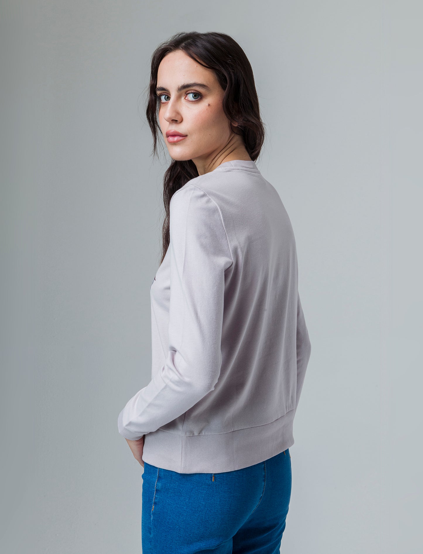 T-shirt manica lunga con stampa da donna - Bianco perla