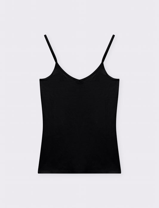 Top basico con scollo a v da donna - Nero
