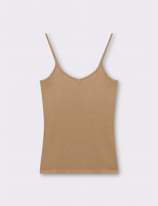 Top basico con scollo a v da donna - Beige fieno