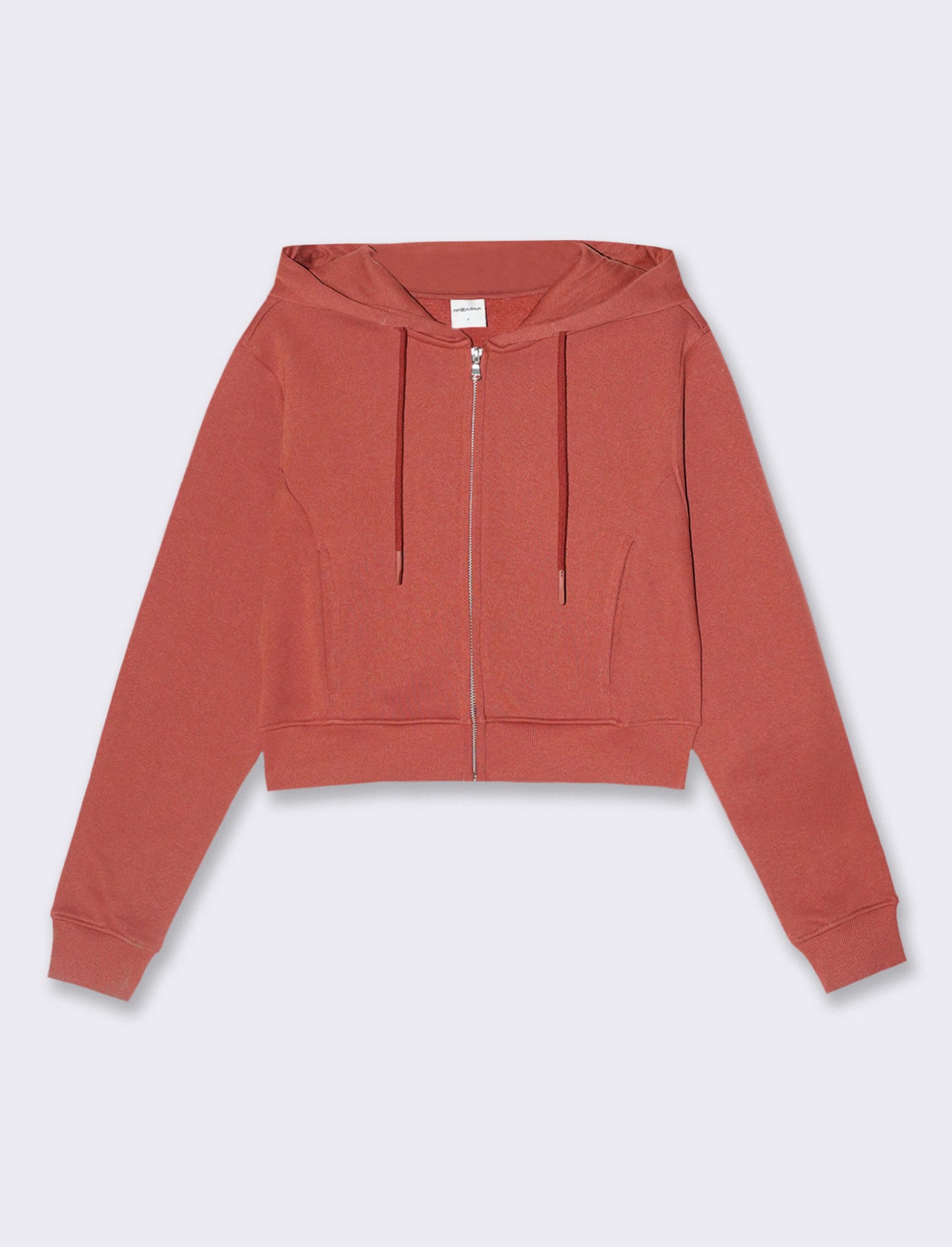Felpa basic crop con cappuccio e zip da donna - Rosso mattone