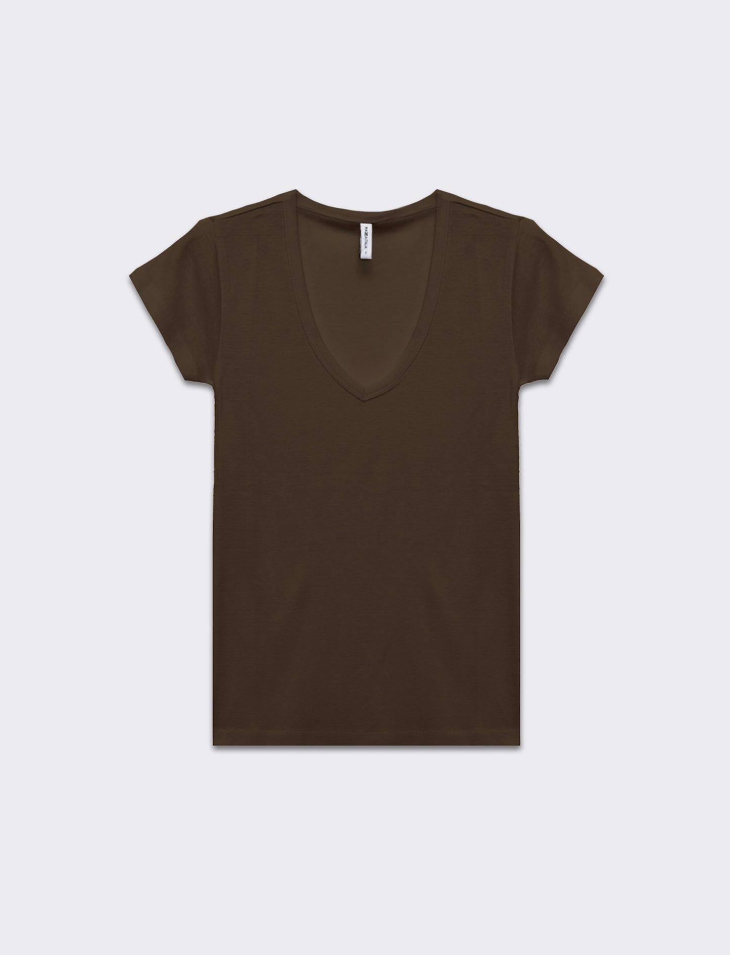 T-shirt basica scollo a v da donna - Marrone tabacco