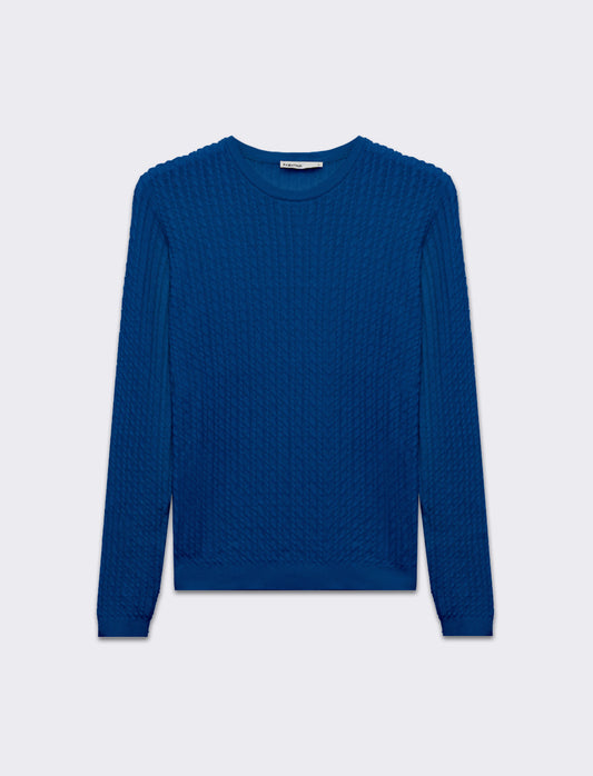 Maglia basica giro collo a trecce da donna - Azzurro