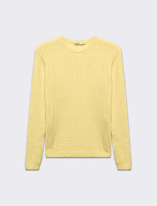 Maglia basica giro collo a trecce da donna - Giallo pastello