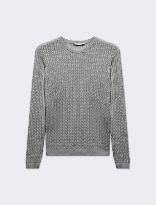 Maglia basica giro collo a trecce da donna - Grigio chiaro