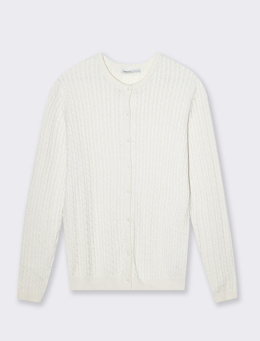 Cardigan basico a trecce da donna - Avorio