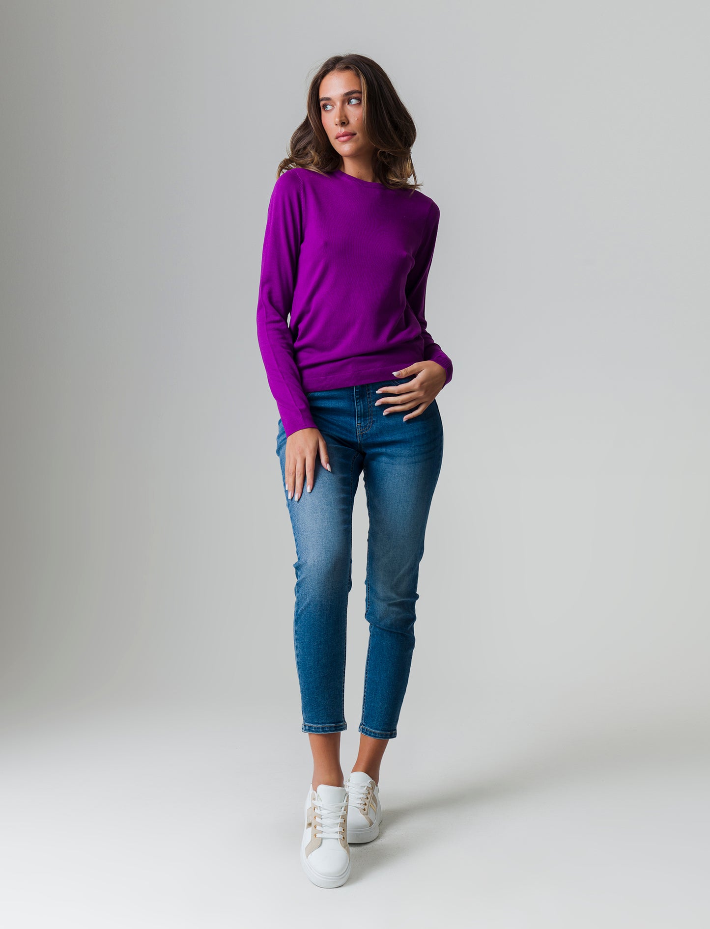 Maglia basica giro collo da donna - Viola