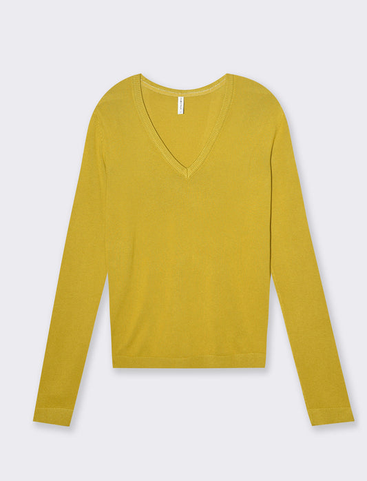 Maglia basica scollo a v da donna - Mostarda