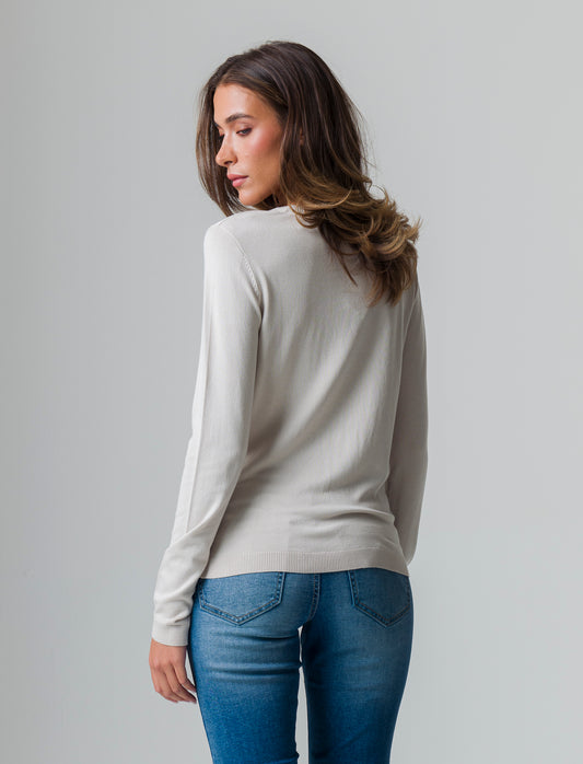 Woman's basic v-neck sweater - Beige