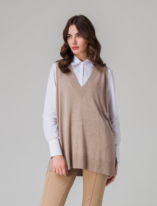 Maglia giro manica da donna - Cammello