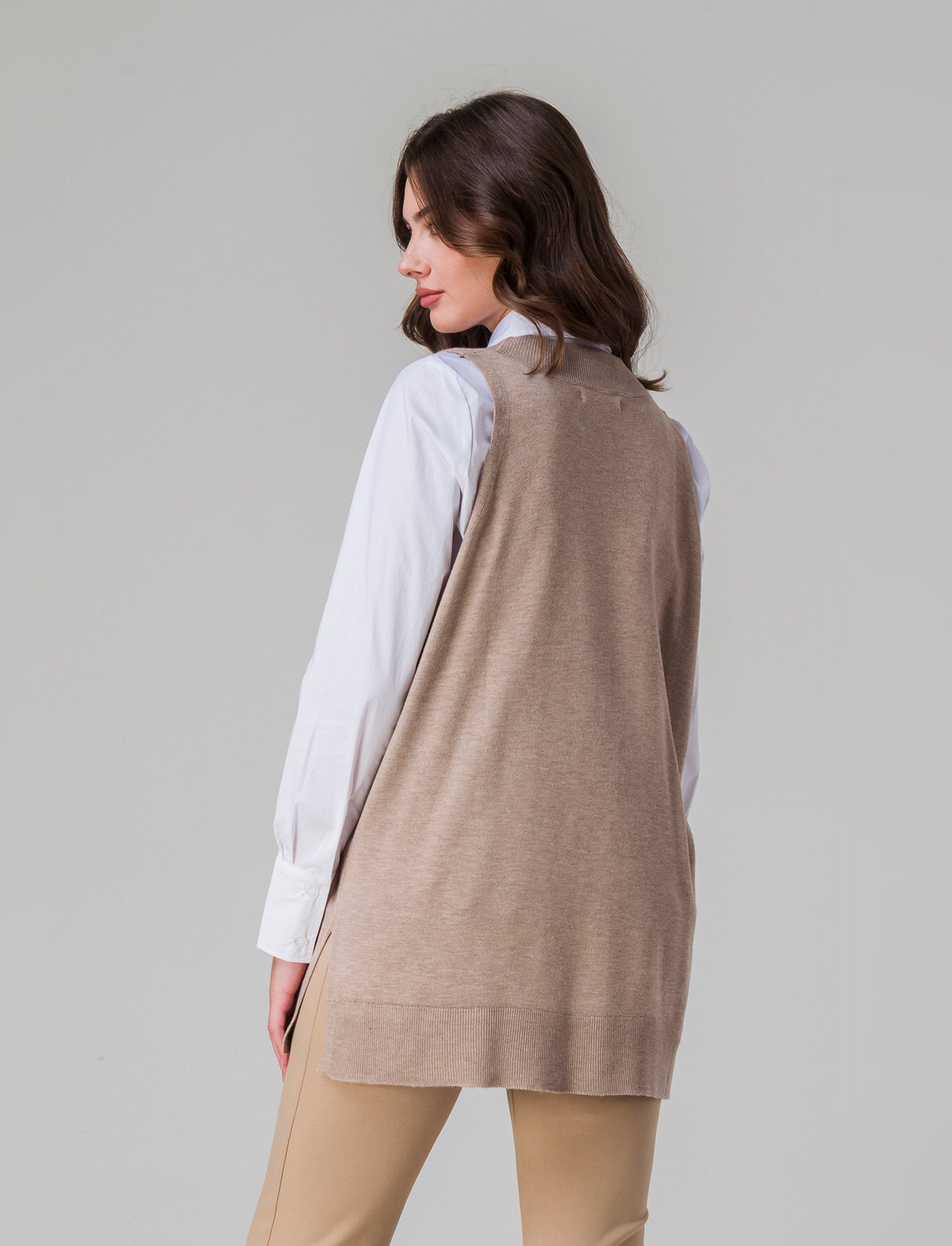 Maglia giro manica da donna - Cammello
