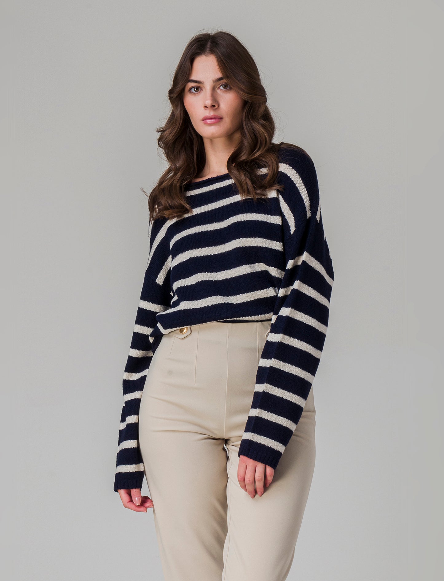 Maglia giro collo a strisce da donna - var 2