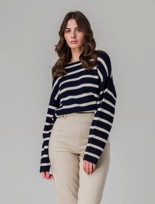 Maglia giro collo a strisce da donna - var 2
