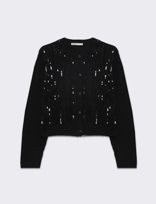 Cardigan con paillettes da donna - Nero