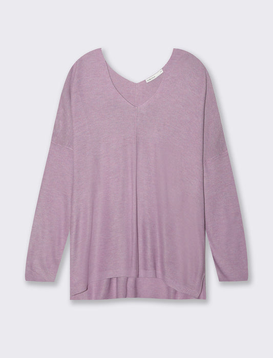 Maglia scollo a V da donna - Lilla