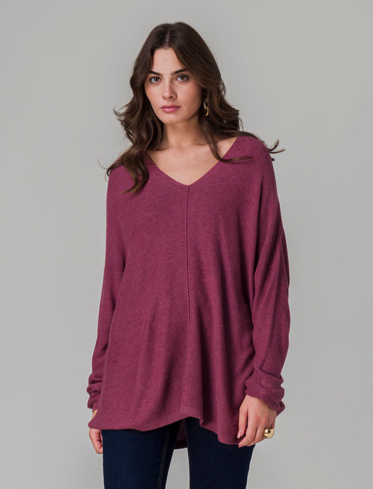 Maglia scollo a V da donna - Rosa cipolla