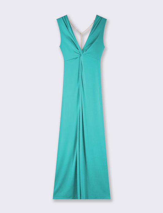 Elegant Sleeveless Crystal Detail Stretch Fabric Dress - Green