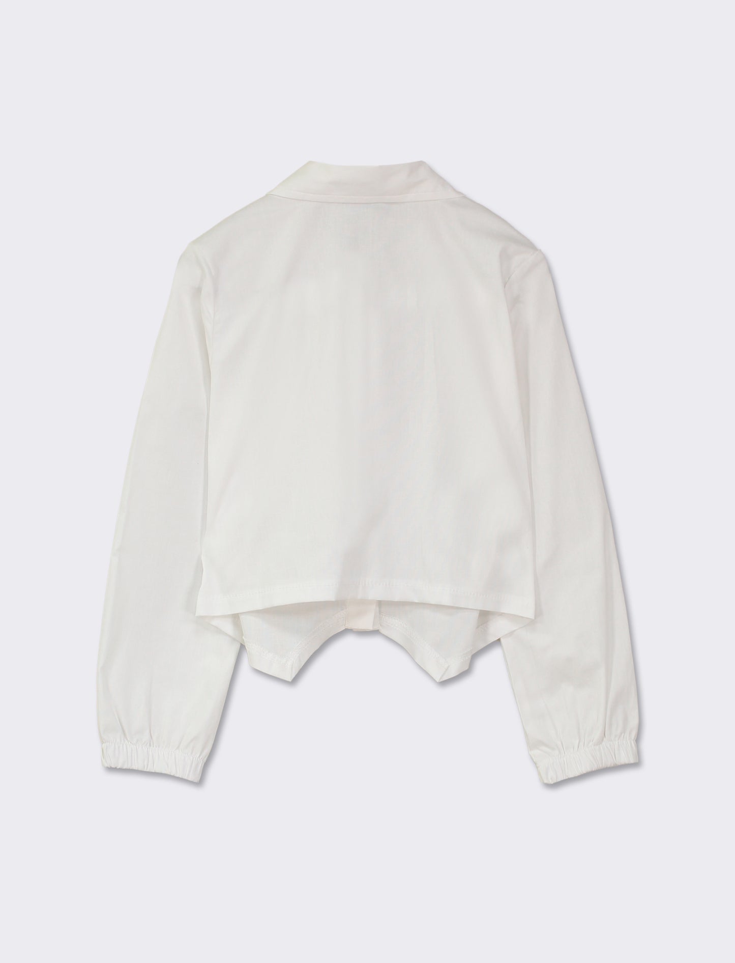 Cotton Stretch Long-Sleeve Shirt with Shaped Cuts and Ruched Front - White