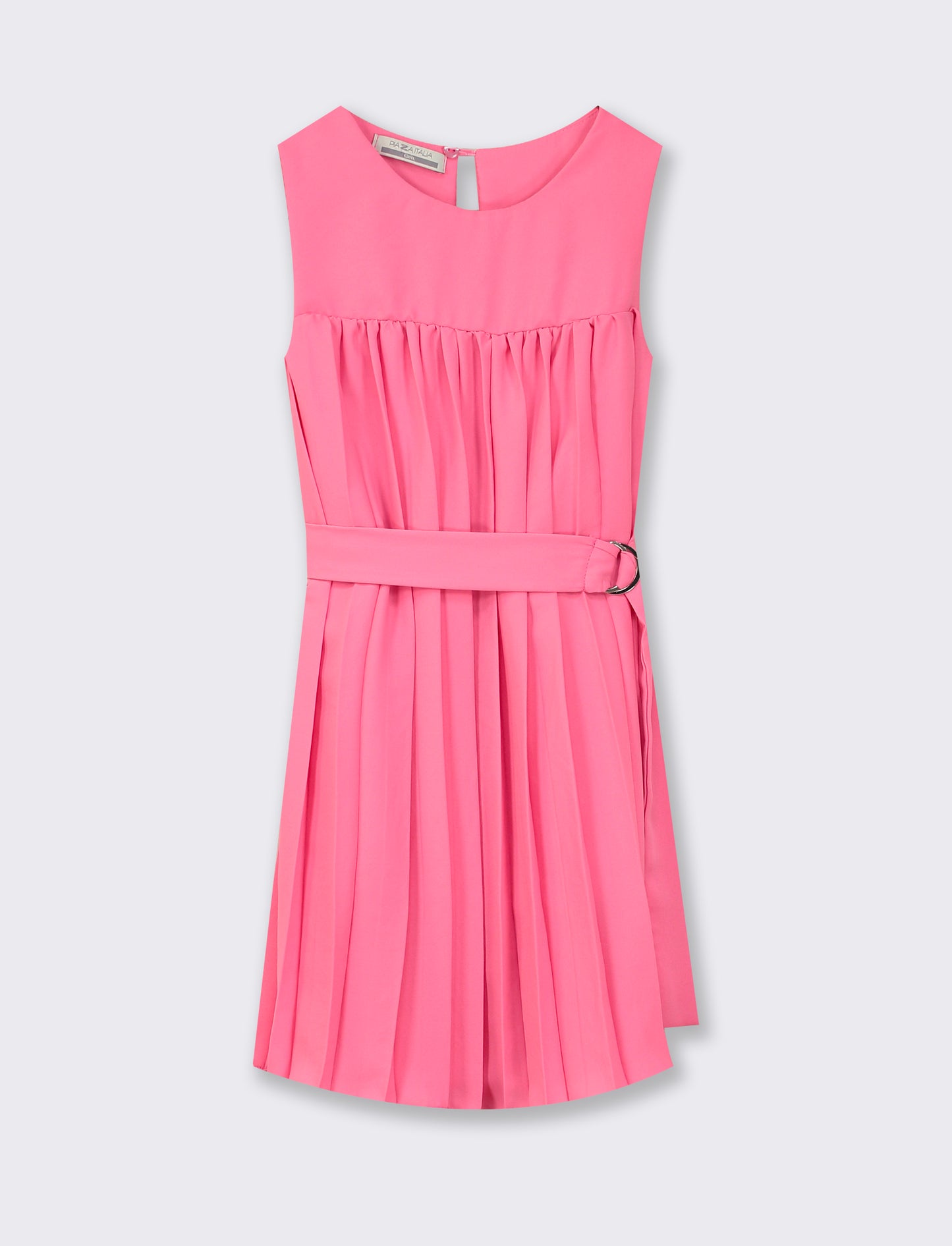 Sleeveless Pleated Dress with Waist Sash - Pink