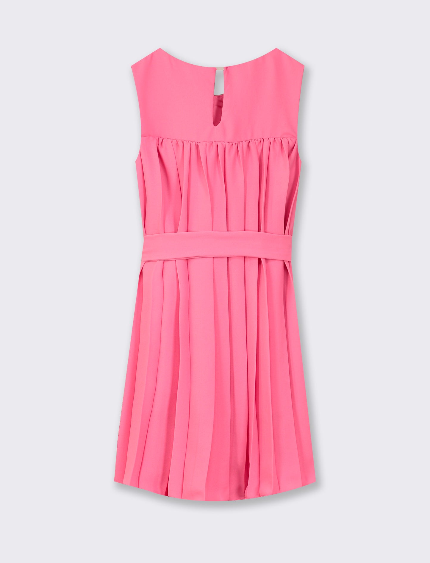 Sleeveless Pleated Dress with Waist Sash - Pink