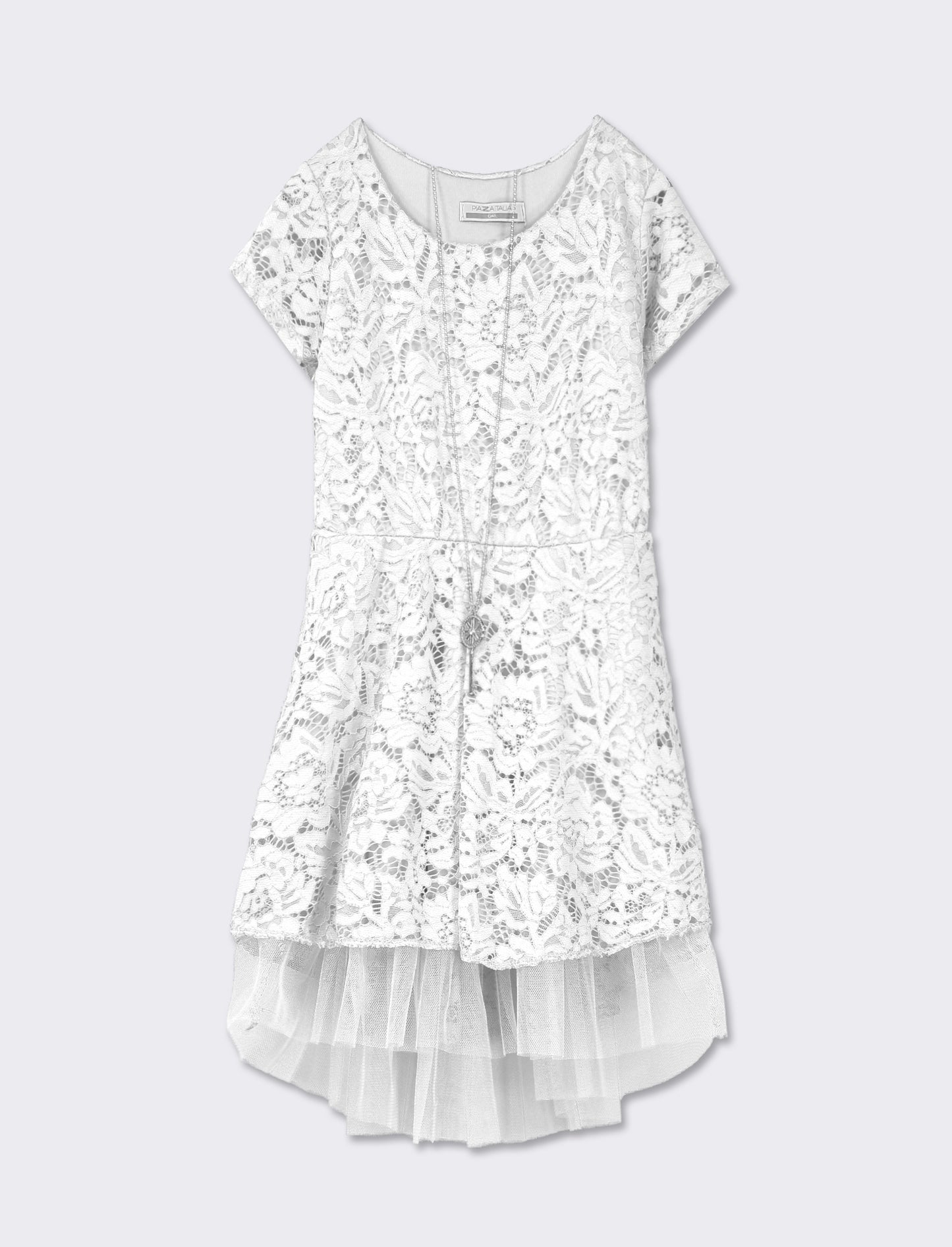 Vestito da bambina in pizzo con collana - Bianco