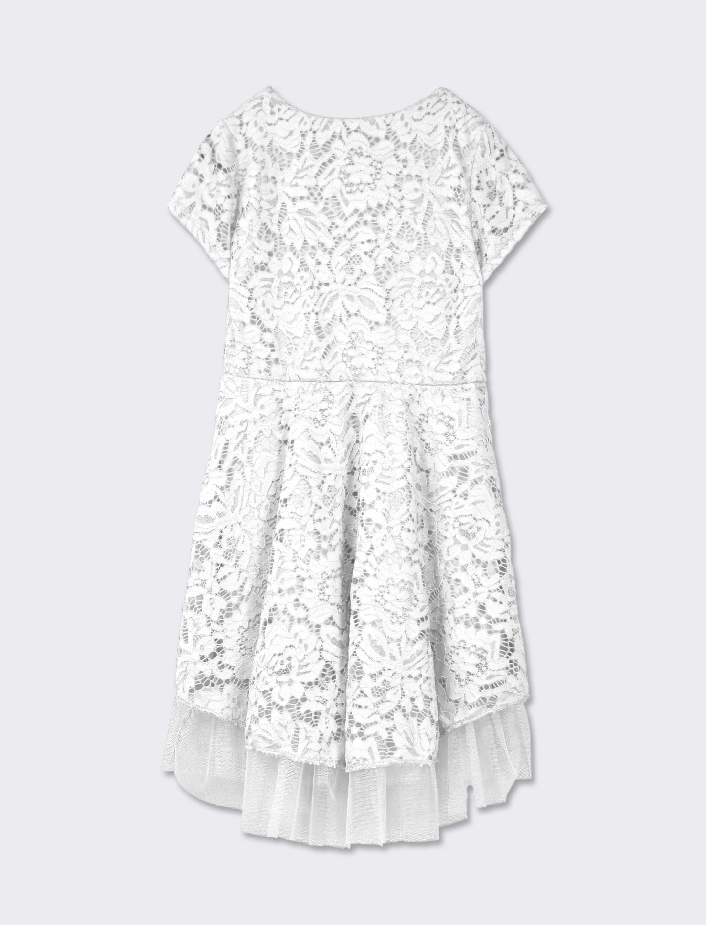 Lace Overlay Dress with Waist Cut and Matching Necklace - White