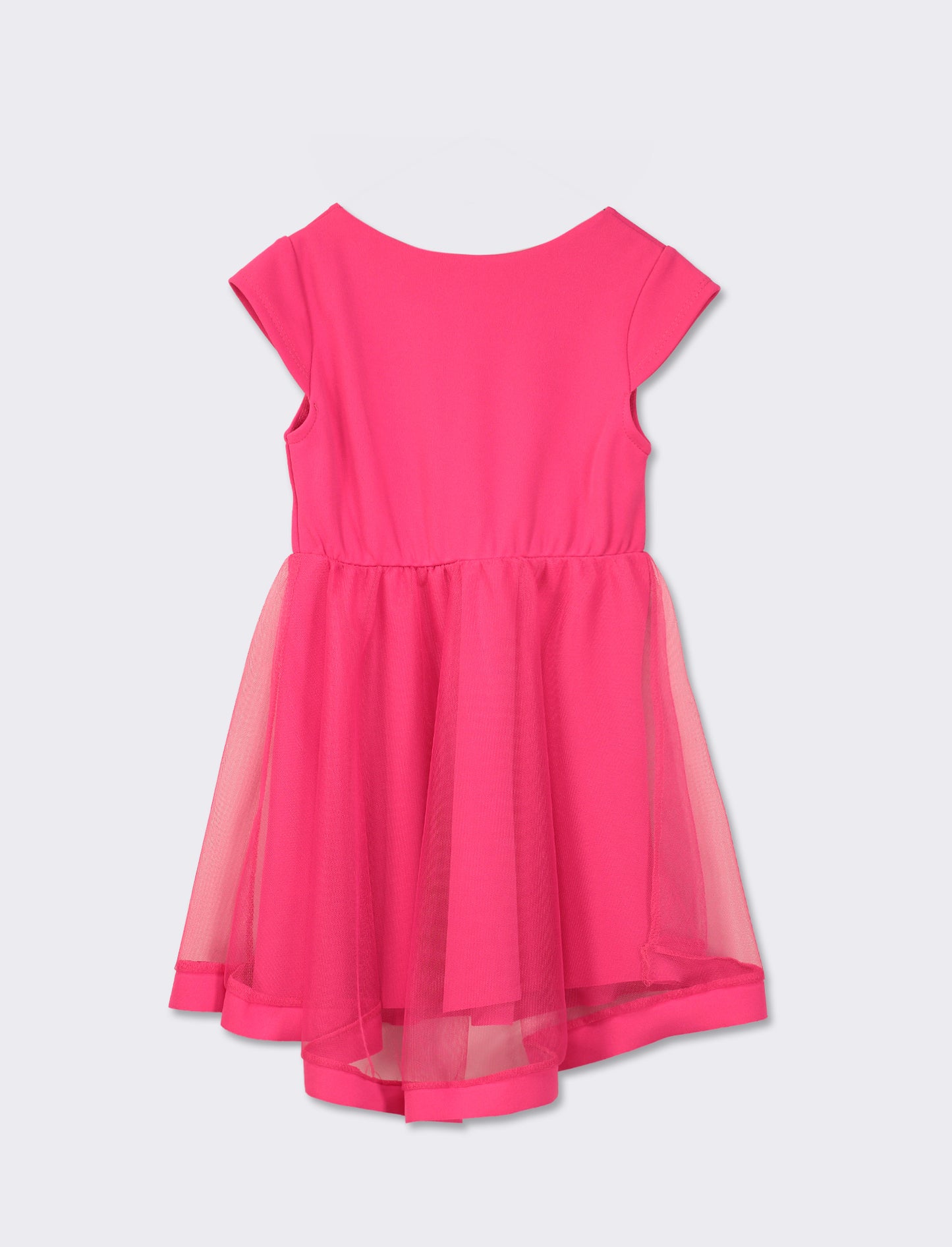 Elegant Summer Dress for Girls with Flared Skirt and Tulle Detail - Fuxia