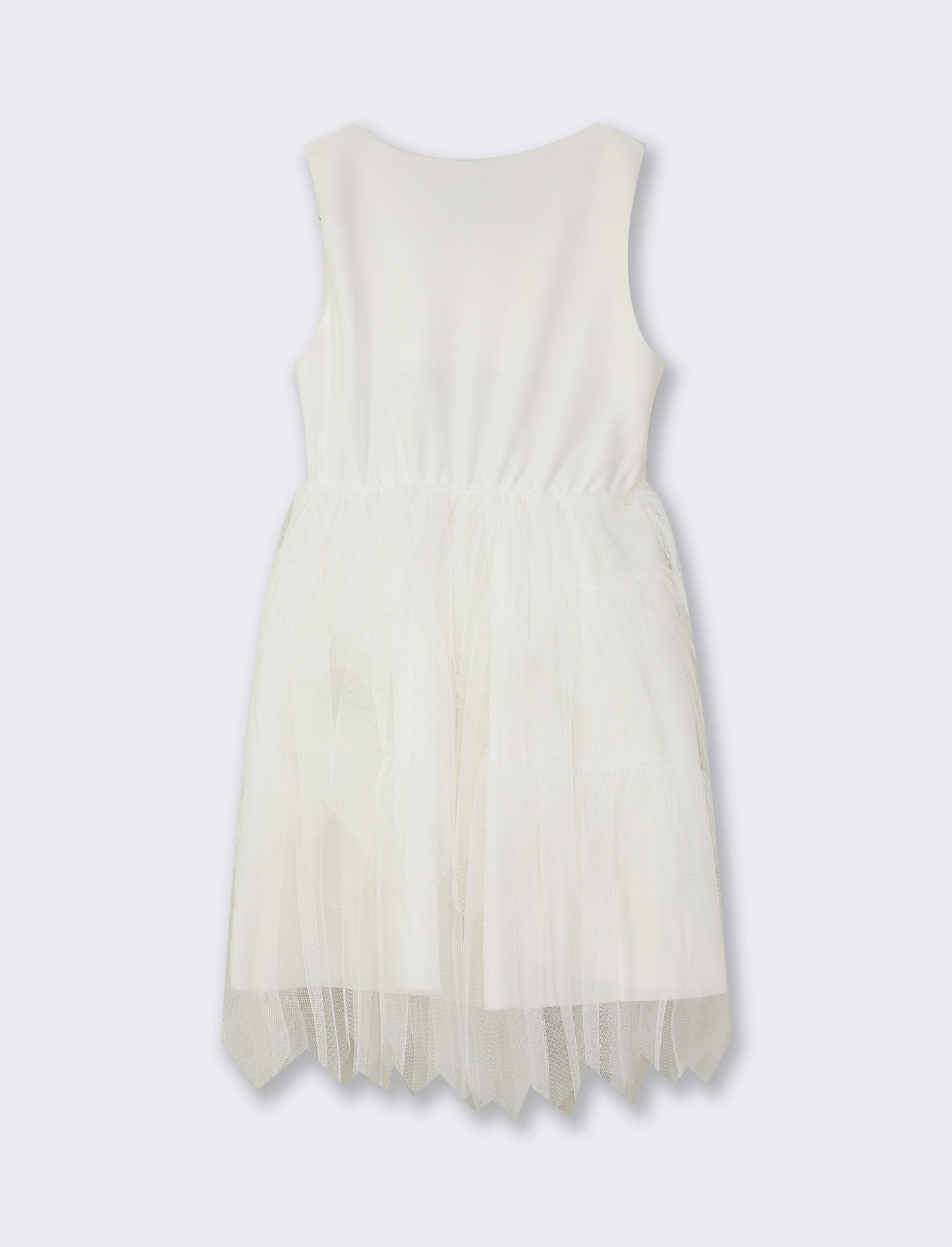 Summer Girl's Dress with Tiered Tulle Ruffles and Matching Pendant Necklace - White