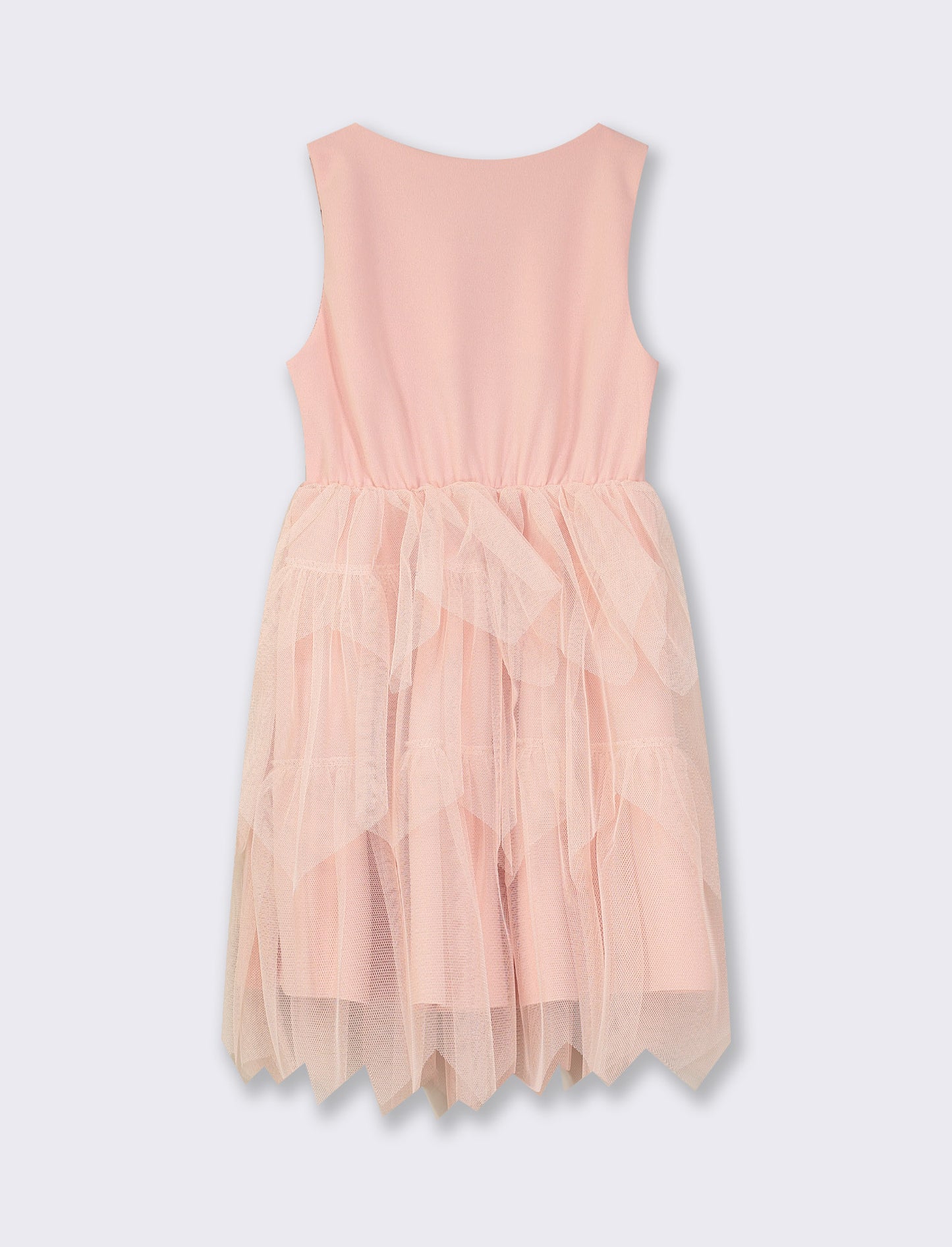 Summer Girl's Dress with Tiered Tulle Ruffles and Matching Pendant Necklace - Pink