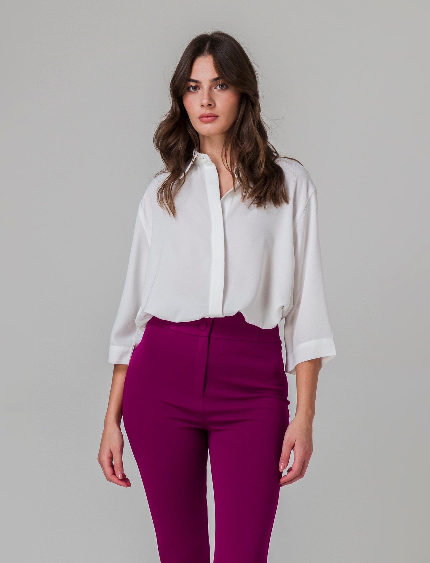 Camicia basica con maniche a 3/4 da donna - Bianco latte
