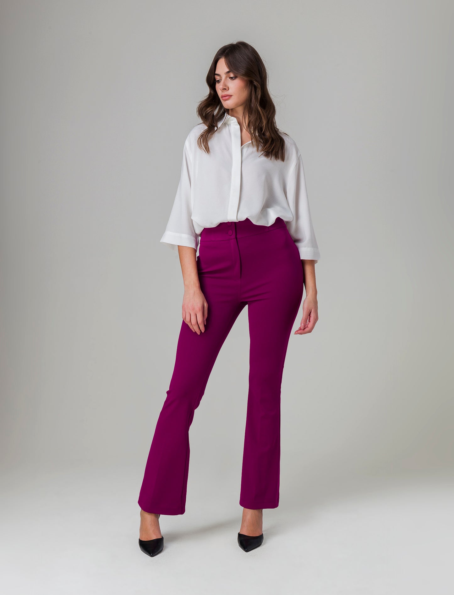 Camicia basica con maniche a 3/4 da donna - Bianco latte