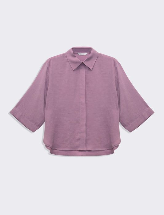 Camicia basica con maniche a 3/4 da donna - Lilla